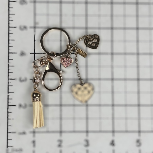 Coach Gold & Cream Heart Key Holder. Bag charms, tassel, enamel, pink crystals